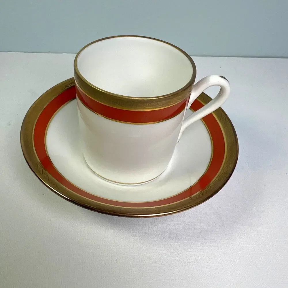 Richard Ginori 1735 Impero Palermo Rust Flat Demitasse Porcelain Cup Saucer Set